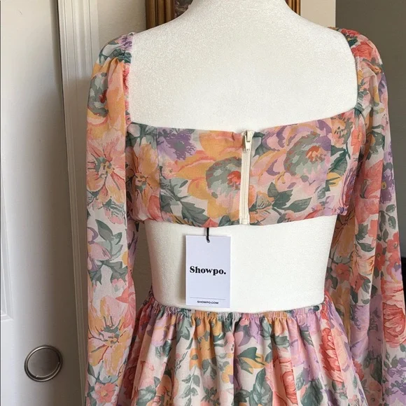 NWT Showpo Ebonee Sz 6 cut out Pastel Floral Mini Dress peach purple - Picture 8 of 10
